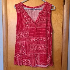 Sonoma Red with White Print Casual Sleeveless Top